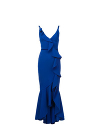 Синее вечернее платье с рюшами от Marchesa Notte