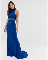 Синее вечернее платье с украшением от City Goddess