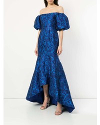 Синее вечернее платье с цветочным принтом от Bambah