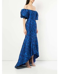Синее вечернее платье с цветочным принтом от Bambah
