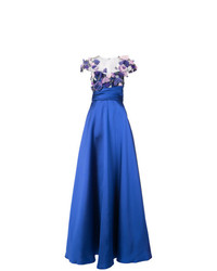 Синее вечернее платье с цветочным принтом от Marchesa Notte