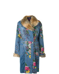 Женское синее джинсовое пальто с цветочным принтом от Kenzo Vintage