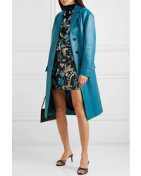 Женское синее кожаное пальто от Prada