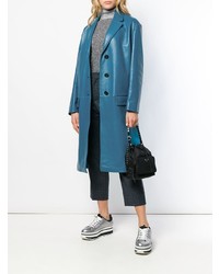 Женское синее кожаное пальто от Prada