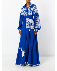 Синее льняное платье-миди с вышивкой от Yuliya Magdych