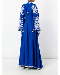 Синее льняное платье-миди с вышивкой от Yuliya Magdych