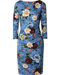 Синее облегающее платье с цветочным принтом от Erdem