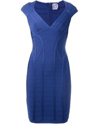 Синее облегающее платье от Herve Leger
