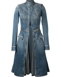 Женское синее пальто от Alexander McQueen