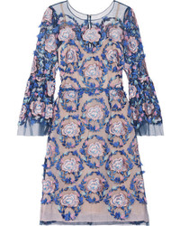 Синее платье из фатина с вышивкой