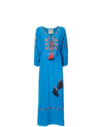 Синее платье-макси с вышивкой