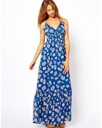 Синее платье-макси с цветочным принтом от Yumi