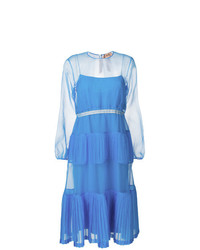 Синее платье-миди в сеточку с рюшами от N°21