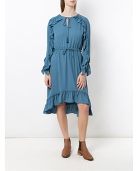 Синее платье-миди с рюшами от Olympiah