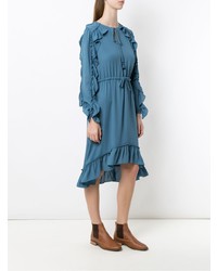 Синее платье-миди с рюшами от Olympiah