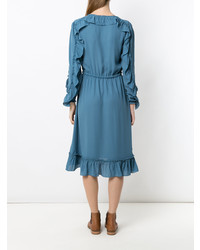 Синее платье-миди с рюшами от Olympiah