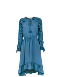 Синее платье-миди с рюшами от Olympiah