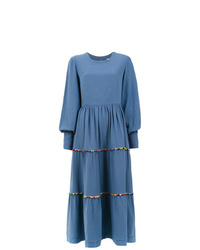 Синее платье-миди с рюшами от Olympiah