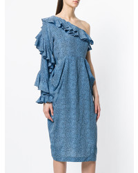 Синее платье-миди с рюшами от Philosophy di Lorenzo Serafini