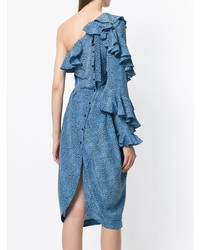 Синее платье-миди с рюшами от Philosophy di Lorenzo Serafini