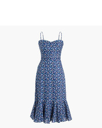 Синее платье-миди с цветочным принтом
