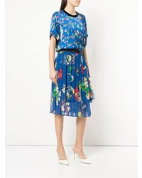 Синее платье-миди с цветочным принтом от Sacai