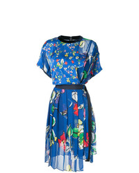 Синее платье-миди с цветочным принтом от Sacai