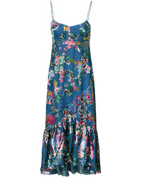 Синее платье-миди с цветочным принтом от Saloni