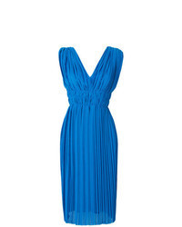 Синее платье-миди со складками