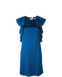 Синее платье прямого кроя с рюшами от Lanvin