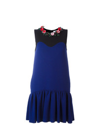 Синее платье прямого кроя с украшением от MSGM
