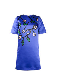 Синее платье прямого кроя с цветочным принтом
