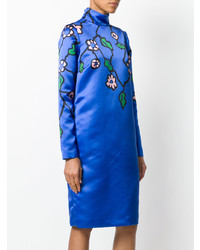 Синее платье прямого кроя с цветочным принтом от Marni