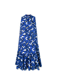 Синее платье прямого кроя с цветочным принтом от MSGM