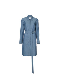 Синее платье-рубашка в вертикальную полоску от Strateas Carlucci