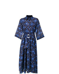 Синее платье-рубашка с принтом от Andrea Marques