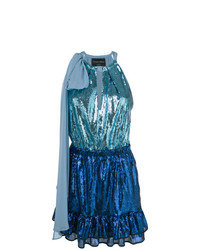 Синее платье с пышной юбкой с пайетками от Christian Pellizzari