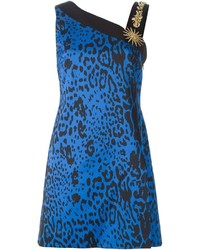 Синее платье-футляр с леопардовым принтом от Fausto Puglisi