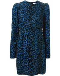 Синее платье-футляр с леопардовым принтом от Victoria Beckham