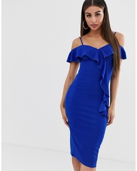 Синее платье-футляр с рюшами от AX Paris