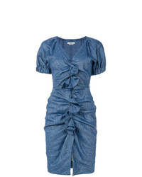 Синее платье-футляр с рюшами от Isabel Marant Etoile