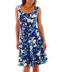 Синее повседневное платье с цветочным принтом