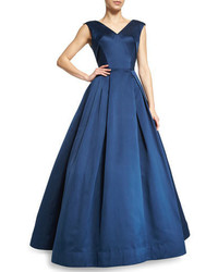 Синее сатиновое вечернее платье
