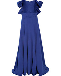 Синее сатиновое вечернее платье от Marchesa