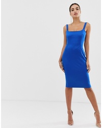 Синее сатиновое облегающее платье от Vesper