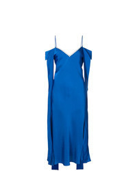 Синее сатиновое платье-комбинация