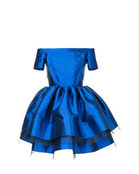 Синее сатиновое платье с пышной юбкой от Greta Constantine
