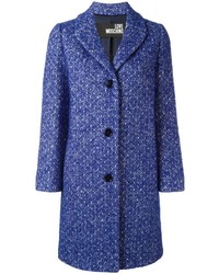 Женское синее твидовое пальто от Love Moschino