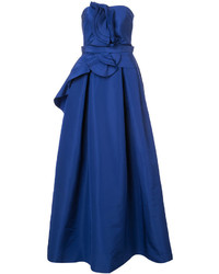 Синее шелковое вечернее платье с рюшами от Carolina Herrera