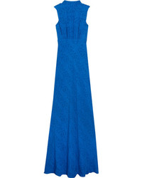 Синее шелковое вечернее платье от Saloni